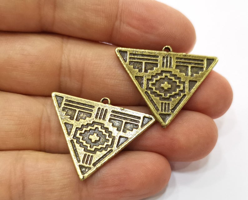 2 Triangle Charms Antique Bronze Plated Charms (33x25mm) G24501