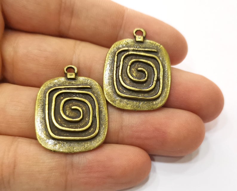 2 Spiral Charms Antique Bronze Plated Charms (31x24mm) G19285