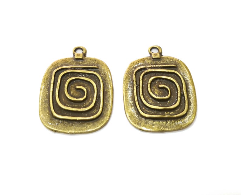 2 Spiral Charms Antique Bronze Plated Charms (31x24mm) G19285