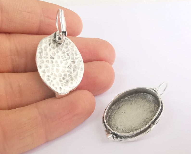 Earring Blank Base Settings Silver Resin Blank Cabochon Base inlay Blank Mountings Antique Silver Plated Brass (25x18mm blank) 1pair G20379