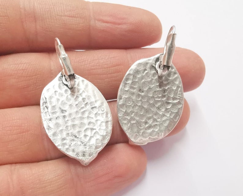 Earring Blank Base Settings Silver Resin Blank Cabochon Base inlay Blank Mountings Antique Silver Plated Brass (25x18mm blank) 1pair G20379