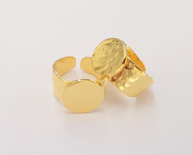 Gold Ring Setting Blank Large Ring Mounting Cabochon Base Adjustable Ring Base (13mm) 24K Shiny Gold Plated G25523