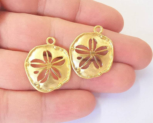 2 Flower charms Gold plated charms (24x23mm) G24518