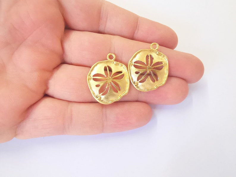 2 Flower Charms Gold Plated Charms (27x22mm)  G23036