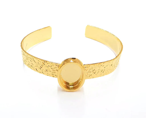 Bracelet blank Resin cuff Dry flower inlay blank Cuff bezel Glass cabochon base textured adjustable Shiny gold plated (18x13mm ) G27841