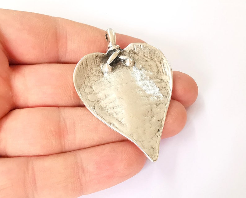 Heart pendant Antique silver plated pendant (62x44mm) G25204