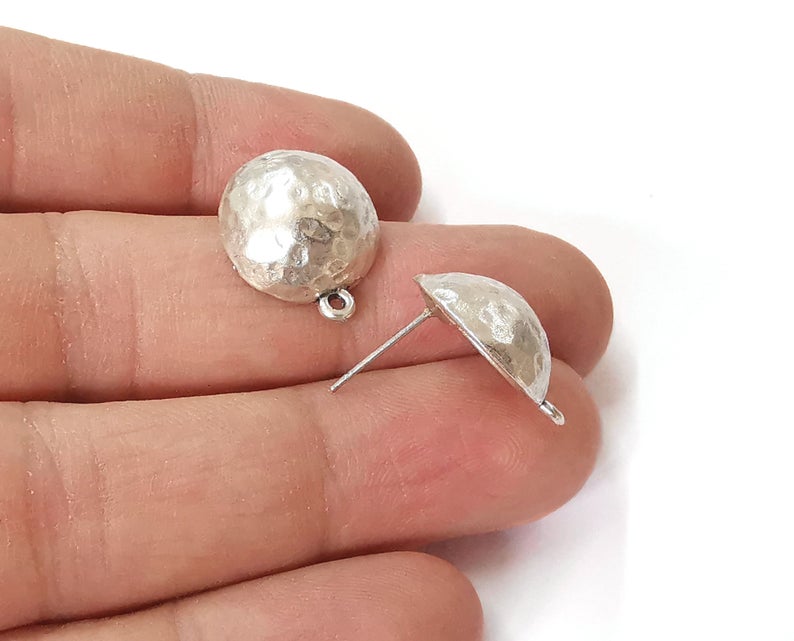 Hammered cube dome silver earring base wire Antique silver plated brass findings 1 Pairs (16mm) G24068