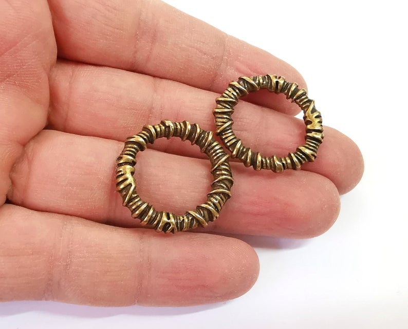 2 Coil Round connector charm Antique bronze plated charm (27 mm) G24179