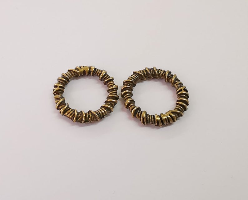 2 Coil Round connector charm Antique bronze plated charm (27 mm) G24179