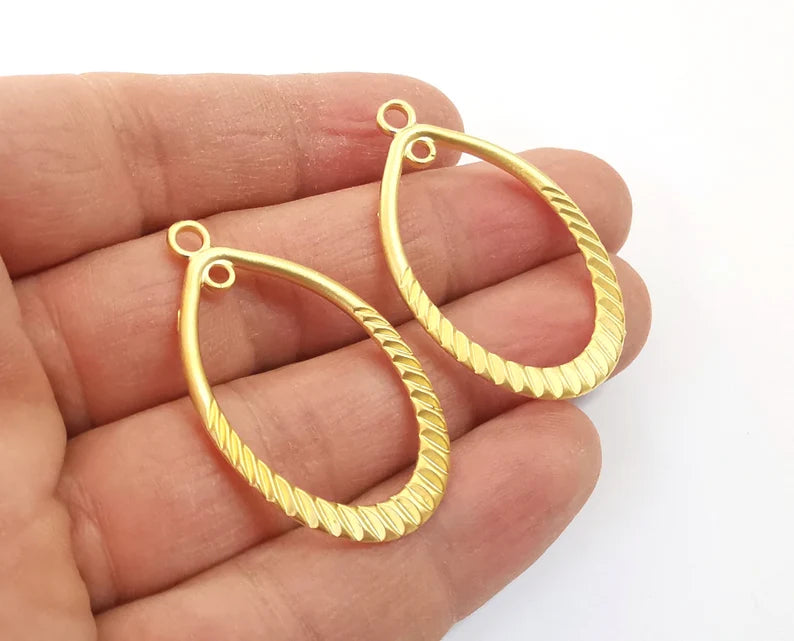 2 Drop charms connector (Double Sided) Gold plated charms (42x25mm) G24571