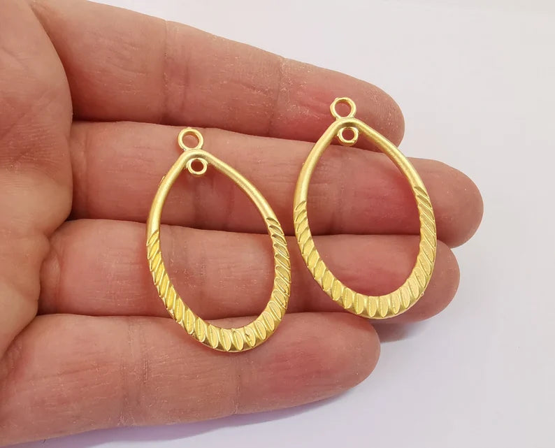 2 Drop charms connector (Double Sided) Gold plated charms (42x25mm) G24571