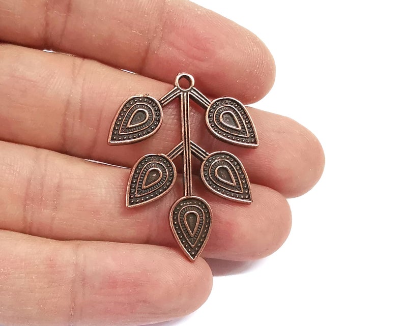 2 Leaf branch charms Antique copper plated charms (38x30mm) G24212