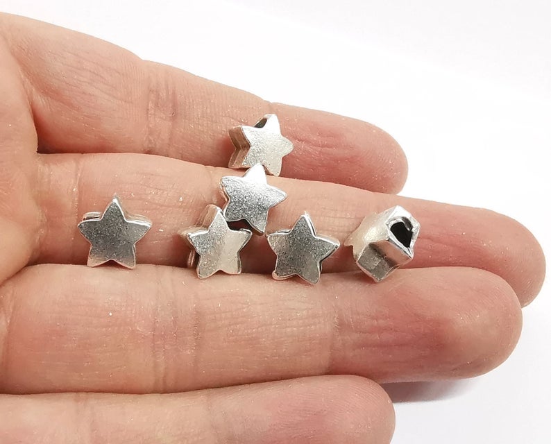 10 Star beads Antique silver plated beads (11x10mm) G24235