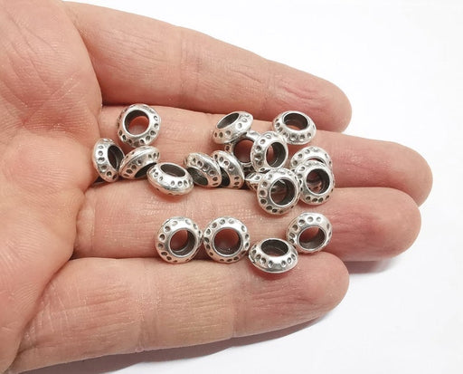 10 Rondelle beads Antique silver plated beads (10mm) G26195