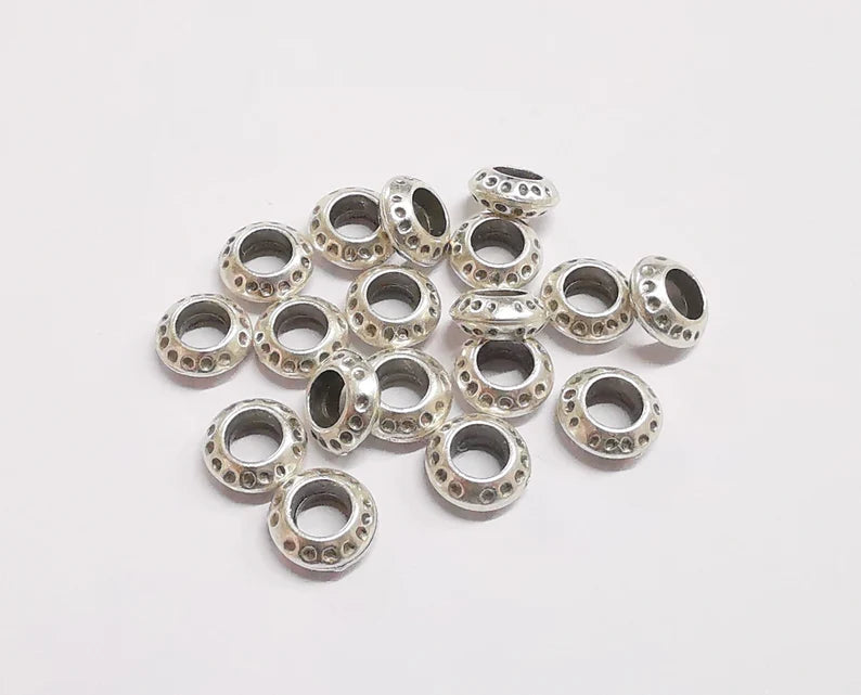 10 Rondelle beads Antique silver plated beads (10mm) G26195