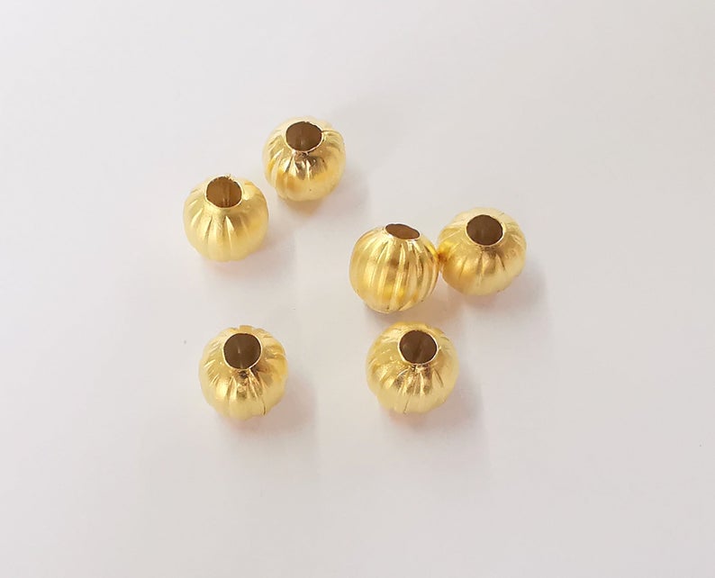 5 Ribbed beads Gold plated beads (10mm) G24252