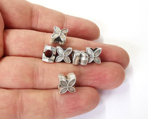 5 Clover beads Antique silver plated beads (9x9mm) G24255