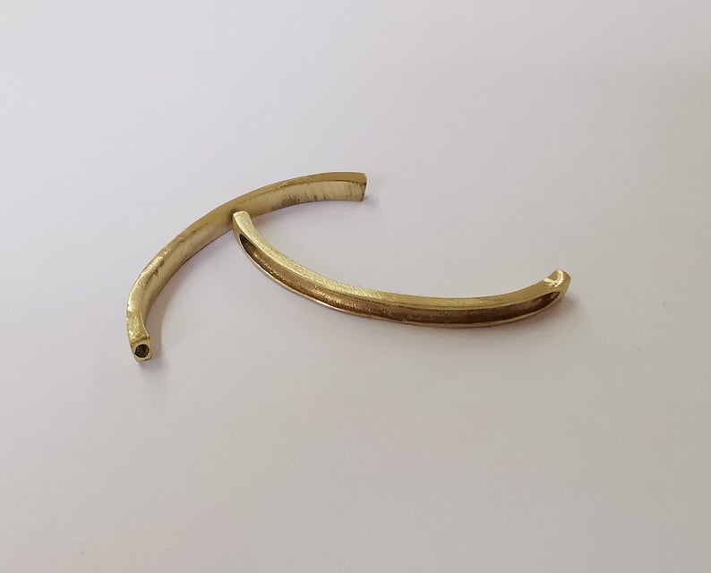 2 Curved raw brass findings connector 50mm G24258