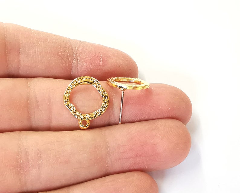 Brushed gold earring base wire with hoop Shiny Gold plated brass findings 1 Pairs (17x15mm) G24260