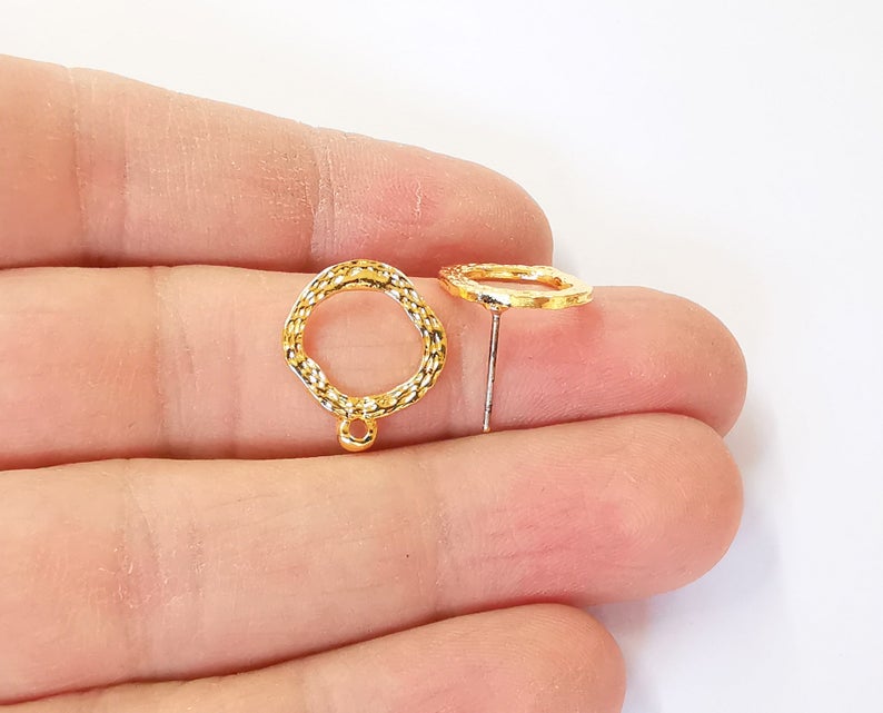 Brushed gold earring base wire with hoop Shiny Gold plated brass findings 1 Pairs (17x15mm) G24260