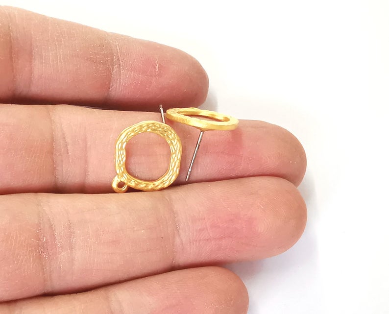 Brushed gold earring base wire with hoop Gold plated brass findings 1 Pairs (17x15mm) G24266