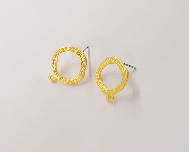 Brushed gold earring base wire with hoop Gold plated brass findings 1 Pairs (17x15mm) G24266