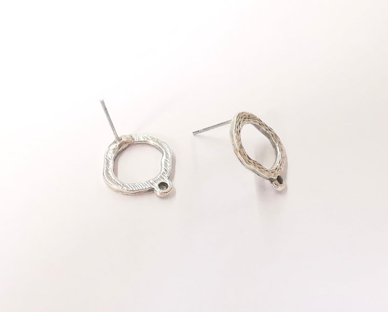 Brushed silver earring base wire with hoop Antique silver plated brass findings 1 Pairs (17x15mm) G24267