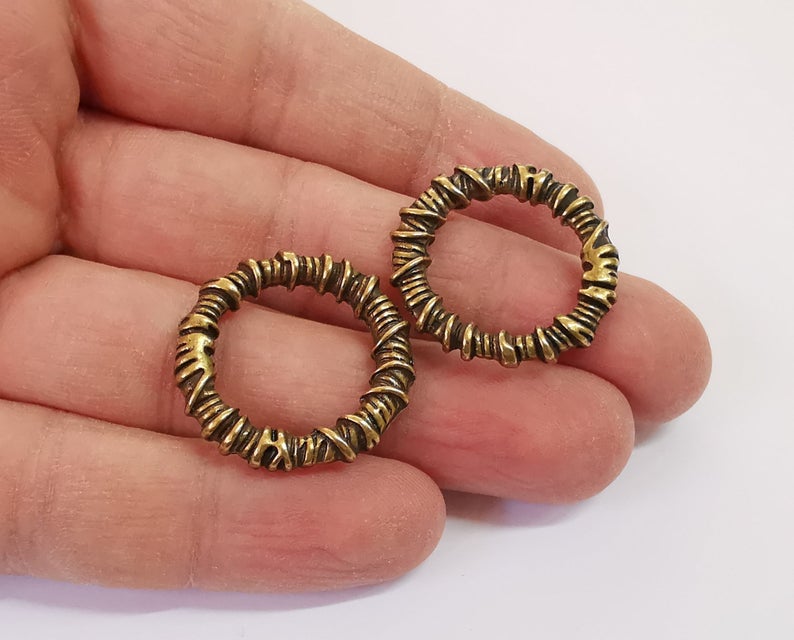 2 Coil Round connector charm Antique bronze plated charm (27 mm) G24179