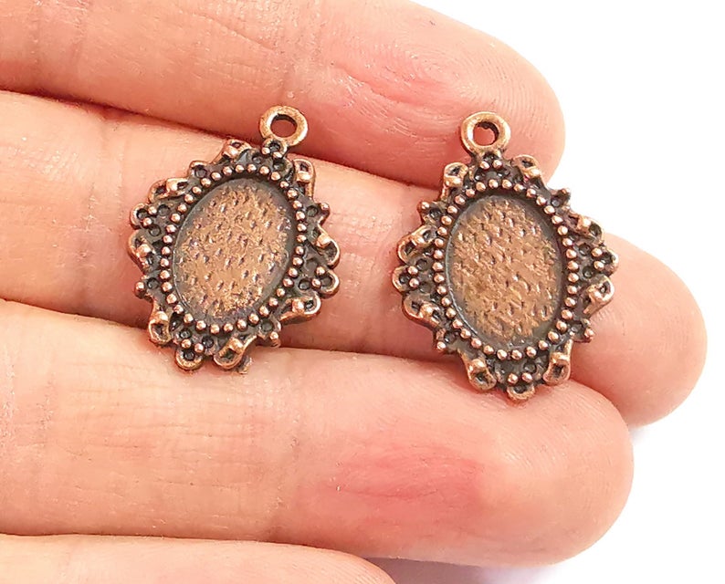 4 Frame Pendant Blank Antique Copper Plated Pendant (26x19mm) (14x10mm Blank Size) G24321