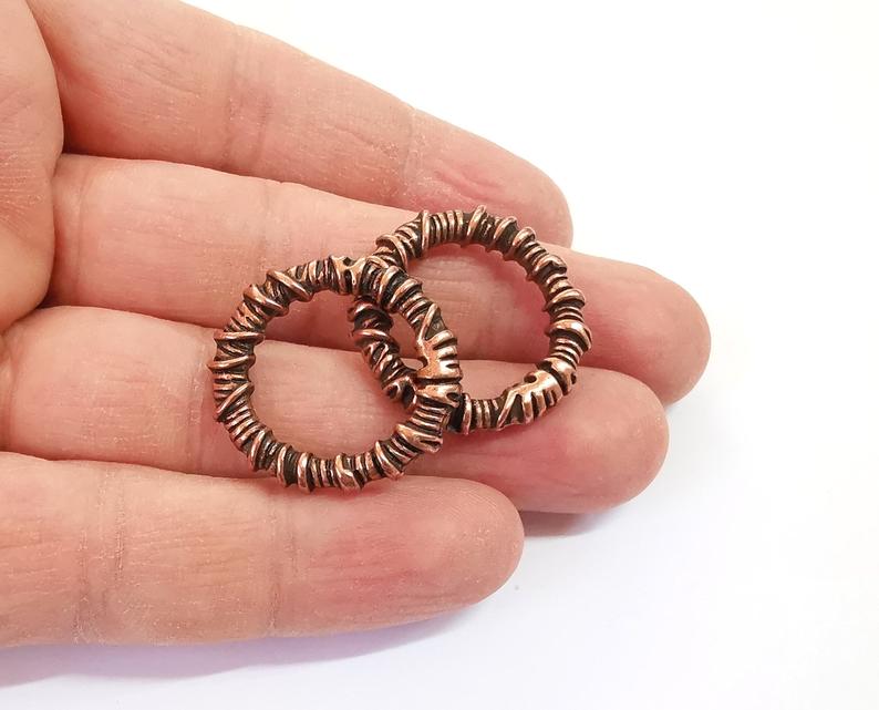 2 Coil round connector charm Antique copper plated charm (27 mm) G24189