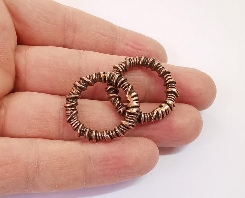 2 Coil round connector charm Antique copper plated charm (27 mm) G24189