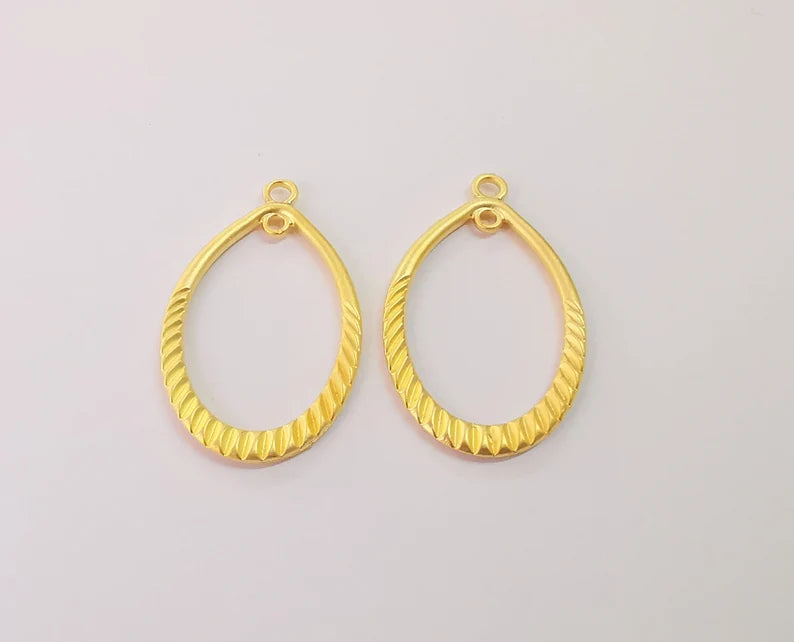 2 Drop charms connector (Double Sided) Gold plated charms (42x25mm) G24571