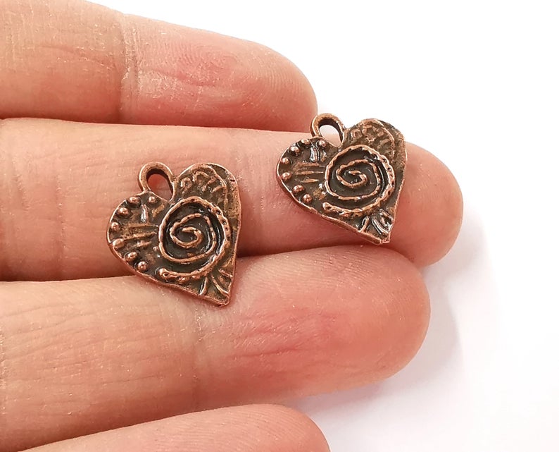 10 Heart charm Antique Copper Plated Charms (18x16mm) G24355