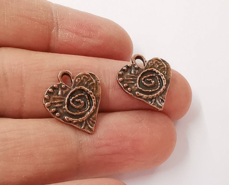 10 Heart charm Antique Copper Plated Charms (18x16mm) G24355