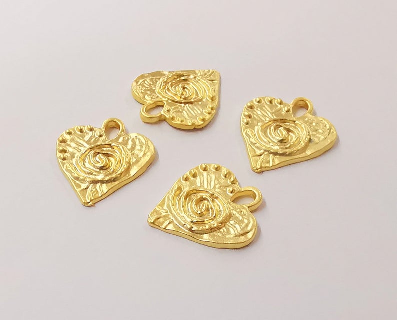 4 Heart spirals charms Gold plated charms (19x17mm) G24357