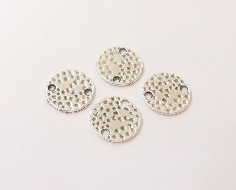 5 Hammered circle charms connector Antique silver plated connector (18 mm) G24360