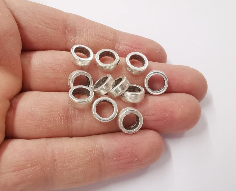 10 Rondelle beads Antique silver plated beads (10x4mm) G24229