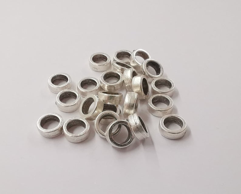 10 Rondelle beads Antique silver plated beads (10x4mm) G24229