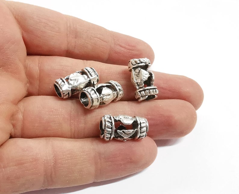 4 Silver beads Antique silver plated beads (19x11mm) G24232