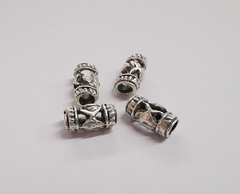 4 Silver beads Antique silver plated beads (19x11mm) G24232