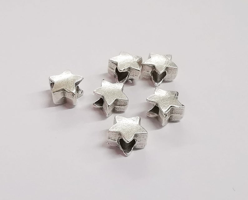 10 Star beads Antique silver plated beads (11x10mm) G24235