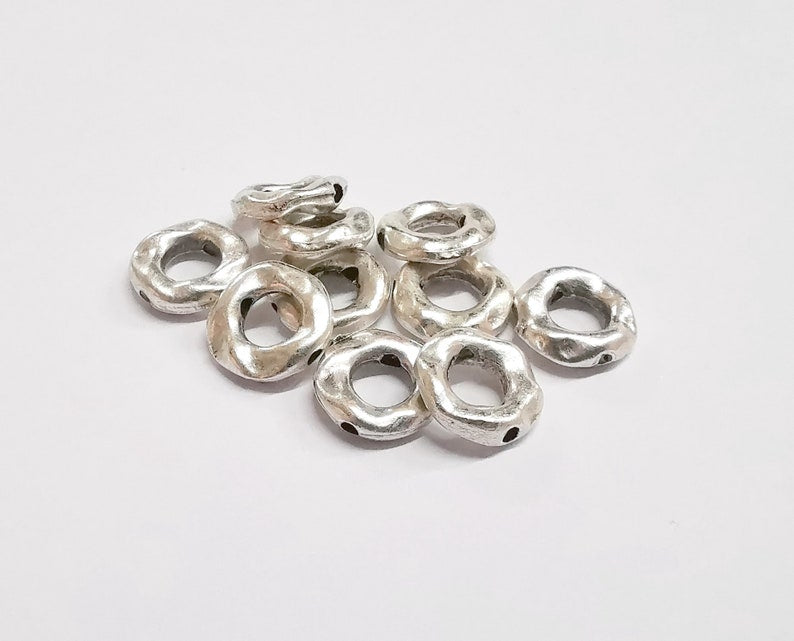 10 Round wavy beads Antique silver plated beads (14mm) G25138