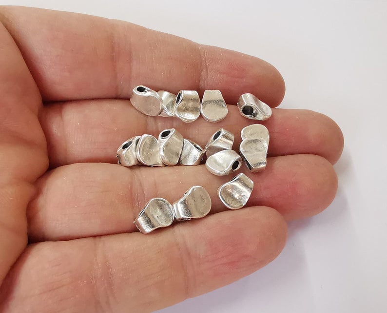 10 Rondelle beads Antique silver plated beads (9x7mm) G24249