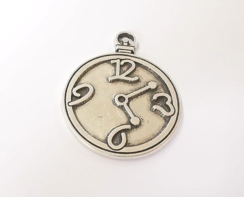 Clock pendant Antique silver plated pendant (63x49mm) G24253