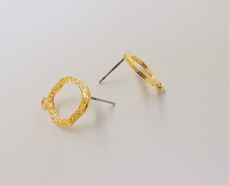 Brushed gold earring base wire with hoop Shiny Gold plated brass findings 1 Pairs (17x15mm) G24260