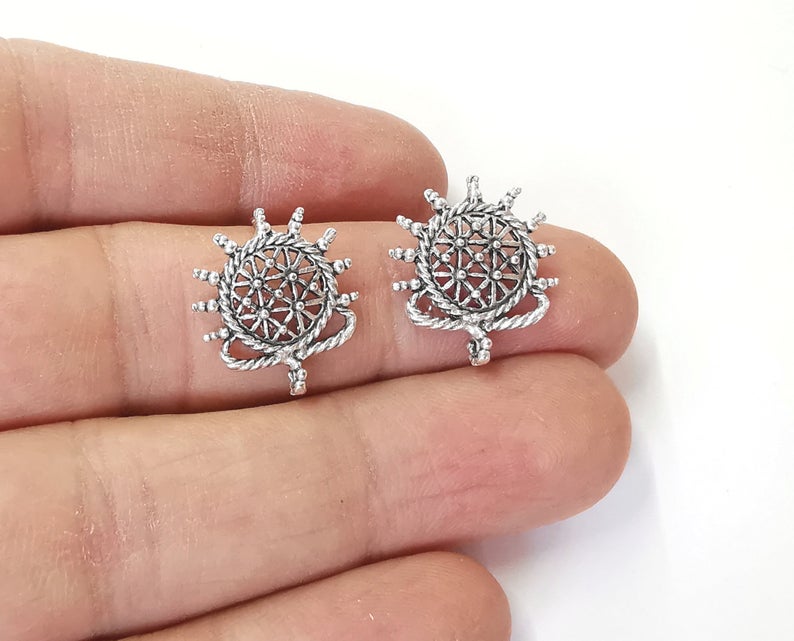 Silver earring base wire with hoop Antique silver plated brass findings 1 Pairs (18x16mm) G24263