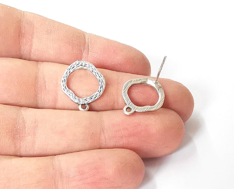 Brushed silver earring base wire with hoop Antique silver plated brass findings 1 Pairs (17x15mm) G24267