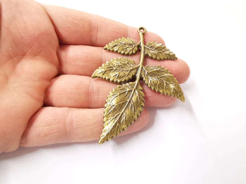 Leaf branch charms Antique bronze plated charms (77x55mm) G24303
