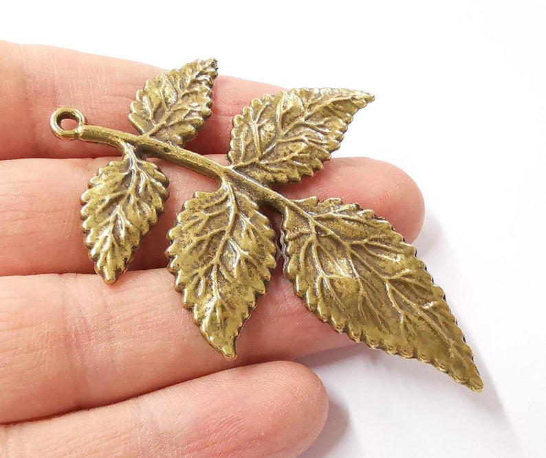 Leaf branch charms Antique bronze plated charms (77x55mm) G24303
