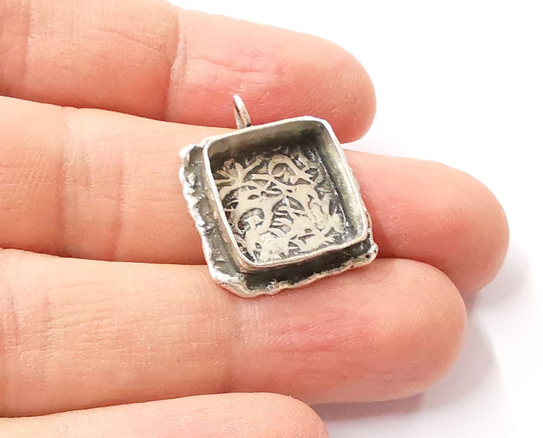 Silver Pendant Blank Resin Blank Mosaic Base Blank inlay Blank Necklace Blank Mountings Antique Silver Plated Brass (15x15mm blank ) G24306